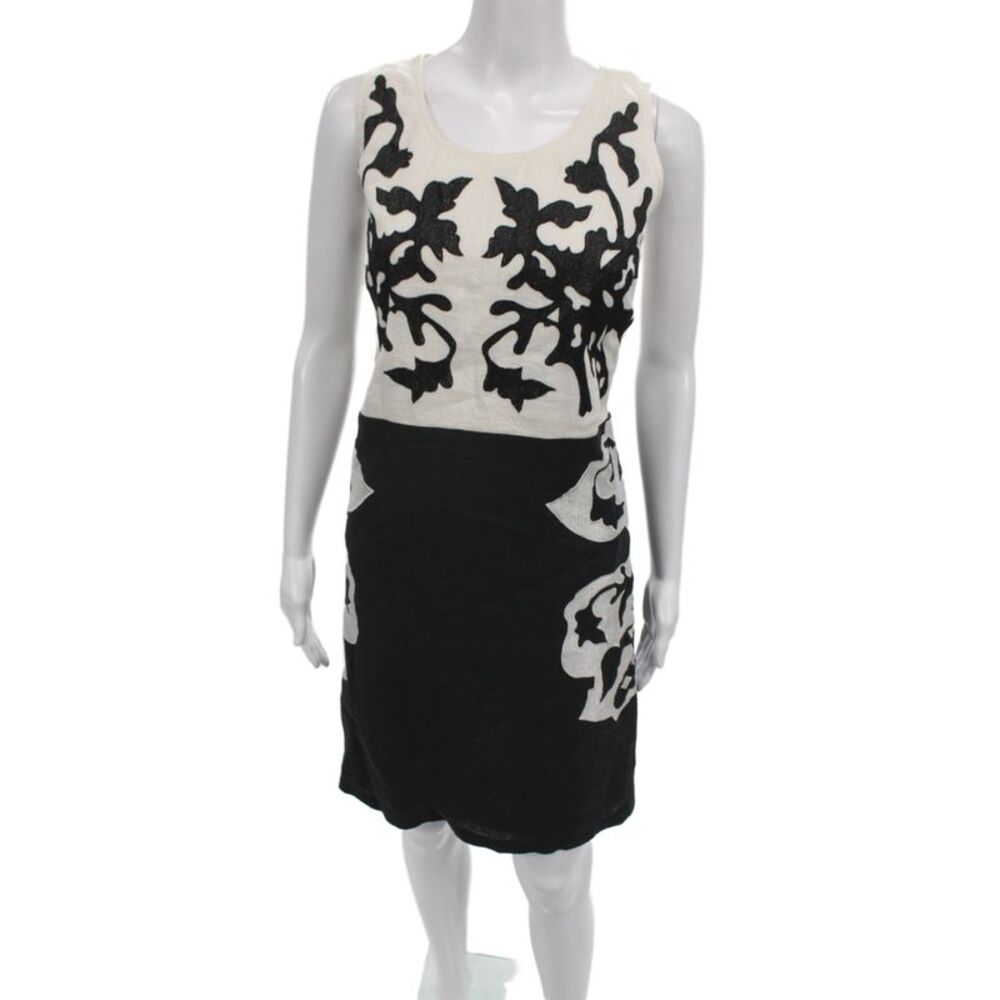 Roberta Freymann Women Shift Dress Black Linen Scoop Neck Sleeveless Size S